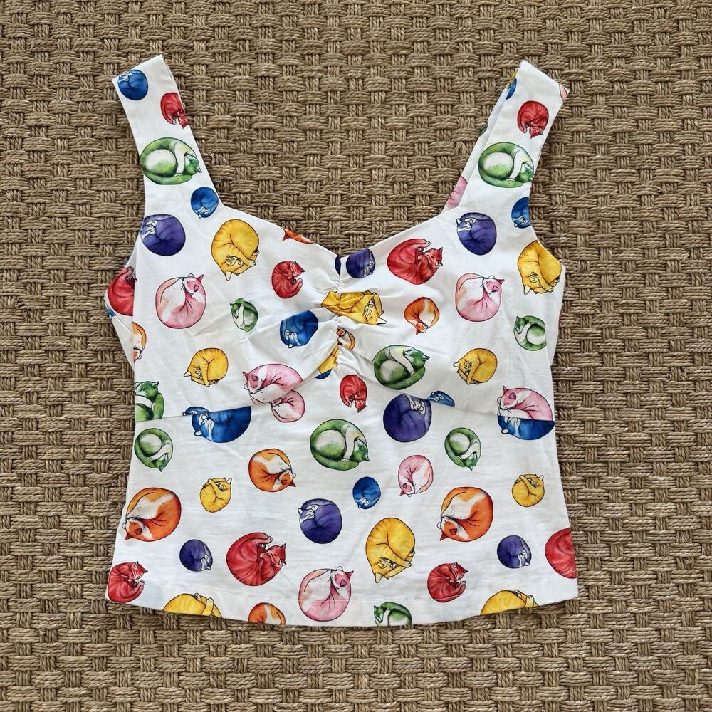 NWT ModCloth Multicolor Sleeping Cats Sleeveless Blouse Women’s Size Small